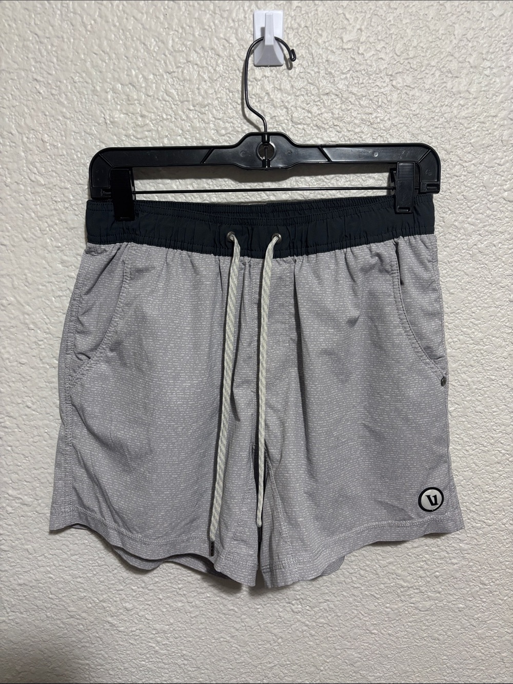 Vuori Light Gray Athletic Shorts with Black Waistband